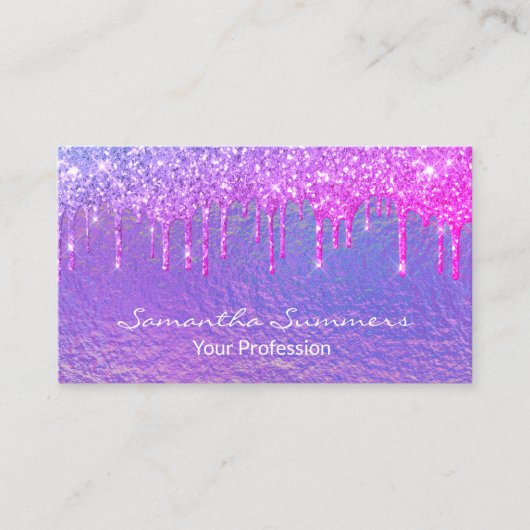 Carte De Visite Licorne Holographique Iridescente Violette Glam (Devant)