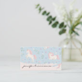 Carte De Visite Licorne Rétro Bleu Beige (Debout devant)