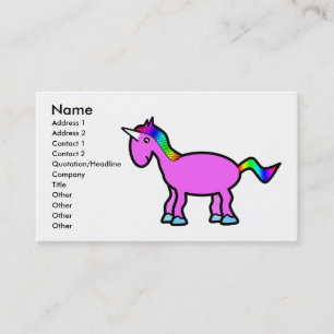 Carte De Visite Licorne rose avec la crinière d'arc-en-ciel