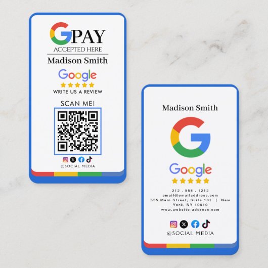 Carte De Visite Lien de code QR Google Review (Devant / Derrière)