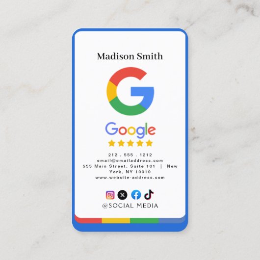 Carte De Visite Lien de code QR Google Review (Dos)