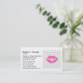 Carte De Visite Lieutenant Gray White Chevron, Pink Lipstick Kiss (Debout devant)
