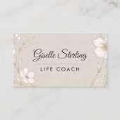 Carte De Visite Life Coach Botanical Flowers Floral Linen (Devant)