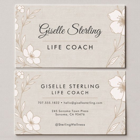 Carte De Visite Life Coach Botanical Flowers Floral Linen