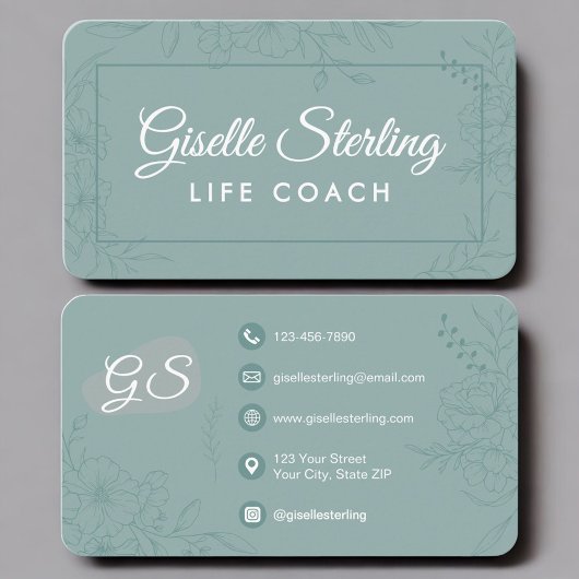 Carte De Visite Life Coach Green Teal Floral
