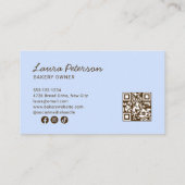 Carte De Visite Light Blue & Ivory Stripes Bakery Logo QR Code (Dos)