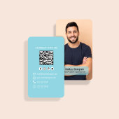 Carte De Visite Light Blue Photo QR Code Connect With Me