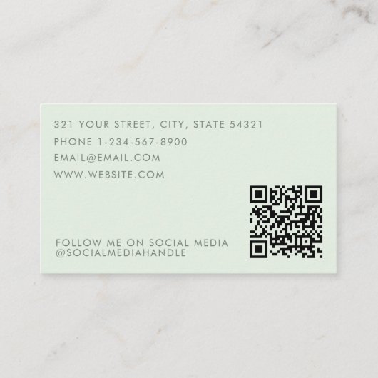 Carte De Visite Light Green Girly Day Spa Salon Initials QR Code (Dos)