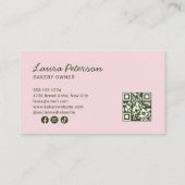 Carte De Visite Light Pink & Ivory Stripes Bakery Logo QR Code (Dos)