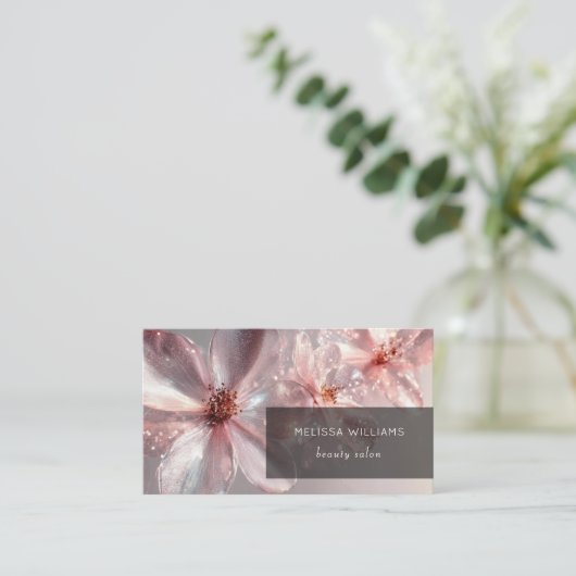 Carte De Visite Light Pink Shiny Metallic Flower Business Card (Debout devant)