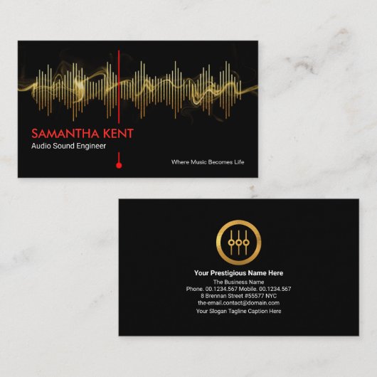 Carte De Visite Lightning Gold Sound Frequency Studio Engineer DJ (Devant / Derrière)