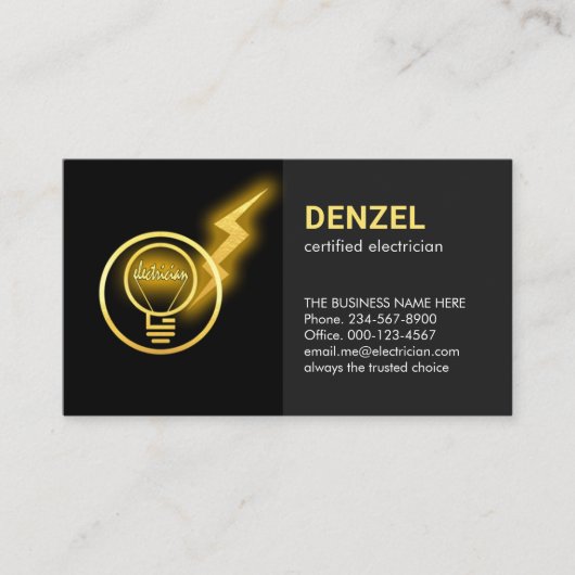 Carte De Visite Lightning Powers Electrician Lightbulb (Devant)