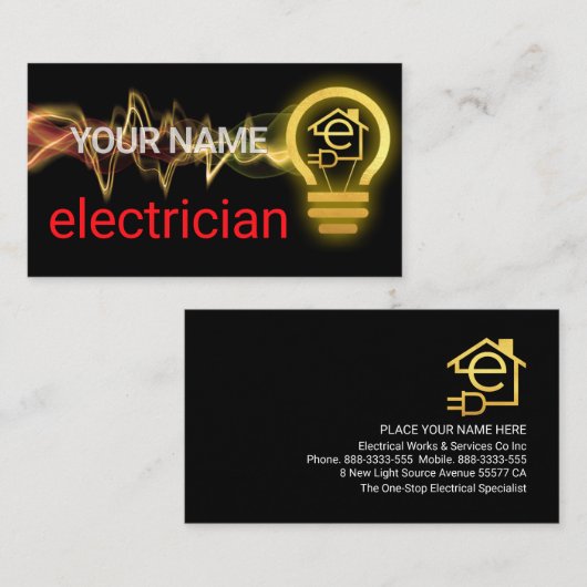 Carte De Visite Lightning Powers Up Letter-e Home Lightbulb (Devant / Derrière)