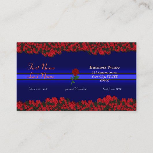 Carte De Visite Ligne Bleue Mince 3D - Bouquet Rose 3D (Devant)