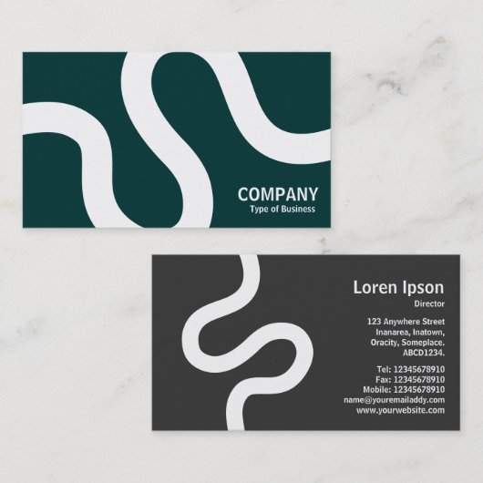 Carte De Visite Ligne courbe 02a - Blanc sur Vert foncé (Devant / Derrière)