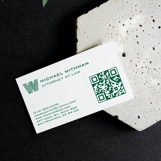 CARTE DE VISITE LIGNE DE MONOGRAMME VERT QR AVOCAT EXPERT-COMPTABL