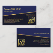 Carte De Visite Ligne dorée Couches bleues Realtor Immobilier (Devant / Derrière)