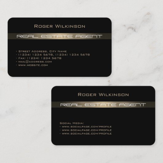 Carte De Visite Ligne moderne couverture de rayure d'or (Devant / Derrière)