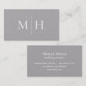 Carte De Visite Ligne Moderne Minimale Premier Monogramme Gris Kra (Devant / Derrière)