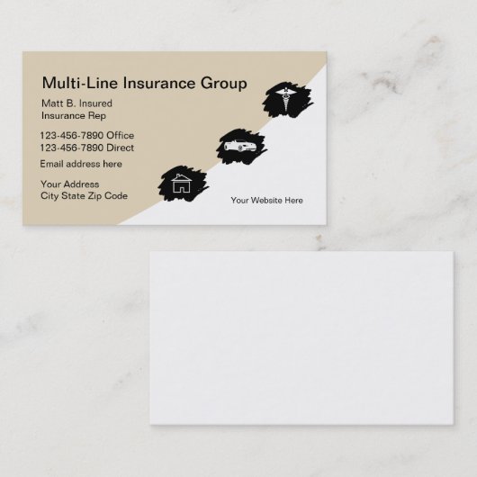 Carte De Visite Ligne multi représentant d'assurance (Devant / Derrière)