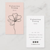 Carte De Visite Ligne rose vif moderne art dessin floral élégant (Devant / Derrière)