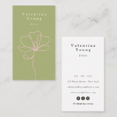 Carte De Visite Ligne verte moderne art floral élégant dessin (Devant / Derrière)