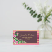 Carte De Visite Lignes à rayures dorées roses Florales (Debout devant)