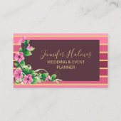 Carte De Visite Lignes à rayures dorées roses Florales (Devant)