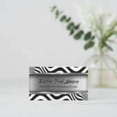 Carte De Visite Lignes blanches noires ondulées | Métallique (Debout devant)