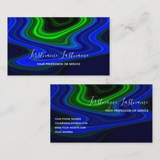 Carte De Visite lignes bleu vif Abstraites lignes vertes calligrap (Devant / Derrière)