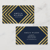 Carte De Visite Lignes bleues élégantes de carré d'or de Faux (Devant / Derrière)