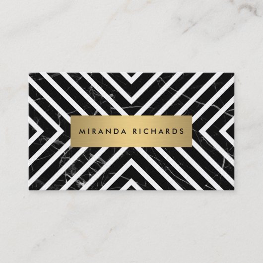 Carte De Visite Lignes chics Marbre noir Blancs rayures II (Devant)