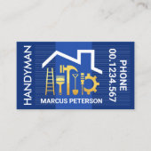 Carte De Visite Lignes Couche Bleue Outils Handman Toit (Devant)