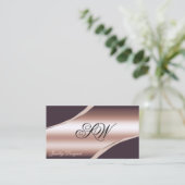 Carte De Visite Lignes courbes or Rose élégant Monogramme QR Code (Debout devant)