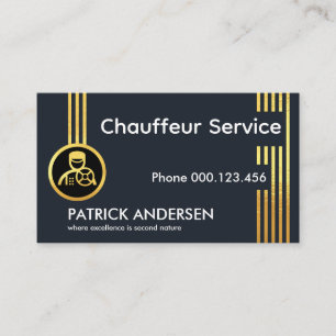 Carte De Visite Lignes de conduite Vertical Gold Chauffeur