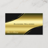 Carte De Visite Lignes de déco incurvée en or noir avec code QR (Devant)