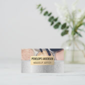 Carte De Visite Lignes de grain en bois d'argent | Maquillage et b (Debout devant)