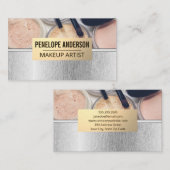 Carte De Visite Lignes de grain en bois d'argent | Maquillage et b (Devant / Derrière)