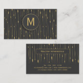 Carte De Visite Lignes d'or Abstraites Monogrammes - Charbon (Devant / Derrière)