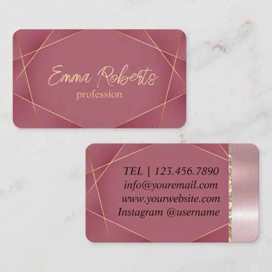 Carte De Visite Lignes d'or de luxe Royal Pink Texture (Devant / Derrière)