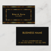 Carte De Visite Lignes d'or en métal noir (Devant / Derrière)