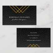 Carte De Visite Lignes d'or géométrique élégantes Cuir simple (Devant / Derrière)