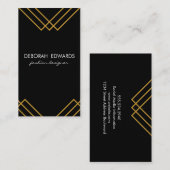 Carte De Visite Lignes d'or géométrique élégantes Noir simple (Devant / Derrière)