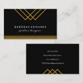 Carte De Visite Lignes d'or géométriques avec découpe Noir et Or (Devant / Derrière)