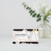 Carte De Visite Lignes d'or rose | Marbre | Papillon floral (Debout devant)