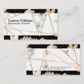 Carte De Visite Lignes d'or rose | Marbre | Papillon floral (Devant / Derrière)