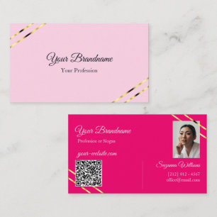 Carte De Visite Lignes dorées roses clair et chaudes avec code QR