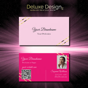 Carte De Visite Lignes dorées roses clair et chaudes avec code QR