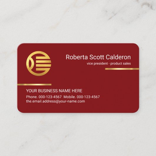 Carte De Visite Lignes dorées simples minimalistes sur couche roug (Devant)