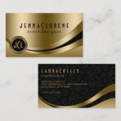 Carte De Visite Lignes dynamiques modernes Monogrammes Noir & Or 2 (Devant / Derrière)